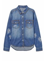 ダメージデニムシャツ/BLUE