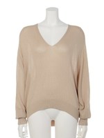 Vネックドルマンライトニットプルオーバー/ブラック