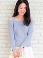 オフショルダー片畦ニットプルオーバー/ブルー