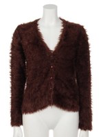 フェザーモールVネックニットカーディガン/ブラウン