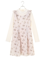 リブハイネックショルダーフリルワンピースセット/ネイビー