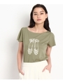 ダルメ柄バレエシューズTシャツ/モスグリーン(024)