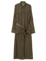 【O】光沢ロングシャツワンピース/BLACK