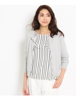 [L]〔洗える〕ストライプブラウス×ニットカーディガンSET/ライトグレー(011)