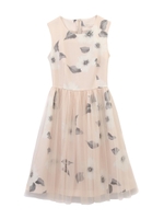 チュール×二重織花柄ワンピース/ベージュ