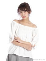 袖ガーリーリボンオシュショルブラウス/シロ