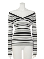 フロントバック2WAYオフショルニットP/O/柄BLK