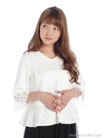 レイヤードＴＯＰＳ（ミニ裏毛・レース）/ネイビー