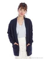 カシミヤ混ロングカーデ/ネイビー