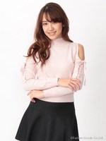 肩あきスピンドルプチハイニット/ピンク