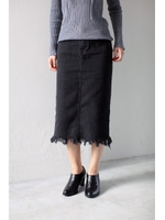【AZUL by moussy】裾フリンジデニムスカート/L/BLK