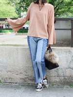 バイカラーカットオフデニム/ブルー