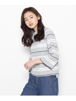 ランダムボーダーボートネックカットソー/ネイビー(393)