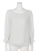 バック2重リボン七分袖ブラウス/ブルー