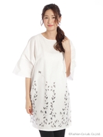 ヴィンテージクロス アイビープリントチュニック/ホワイト