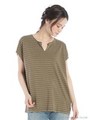 コットンモダールボーダー ピグメント・ドルマンTシャツ/オレンジ