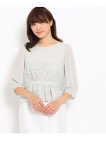 〔洗える〕コルセットレースシフォンブラウス/ライトグレー(011)