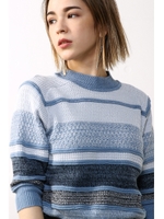 【AZUL by moussy】地柄オーダーニットプルオーバー/柄SAX