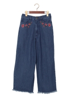 刺繍デニムワイドパンツ/デニム/ブルー