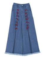 りぼんワイドデニムパンツ/ブルー