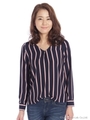 襟付きストライプブラウス/ネイビー