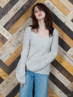 麻シルクMixニット・ボリュームスリーブ プルオーバー/イエロー