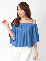 パール風オフショルブラウス/ピンク