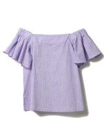 カラーシャンブレーオフショルブラウス/ホワイト