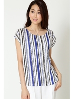 [ウォッシャブル]サテンストライププリントブラウス/グレー(020)