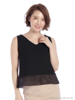 裾玉レースカットトップス/ネイビー