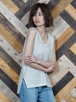 ウラ片畦 リネンニット Vネックベスト/オレンジ