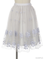 パネルエンブロイダリーチュールスカート/黒