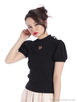 ハートカットリボントップス/ピンク