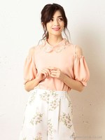 フラワーカラーオープンフリルスリーブブラウス/ピンク