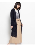 裾レースロングカーディガン/オリーブグリーン(026)