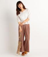 【予約】マルチストライプ柄スリットワイドパンツ