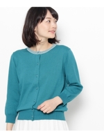 コットン混ボーダーニットカーディガン/グリーン(022)