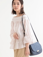 ストライプオフショルプルオーバー/レッド柄