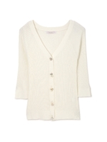 パールリブ七分袖カーディガン/コーラルピンク1(091)