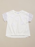 BABY チュール花モチーフ 4分袖Tシャツ/オフホワイト
