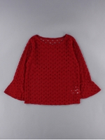 フリルスリーブレースプルオーバー/レッド