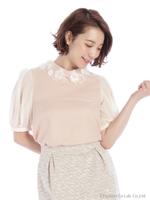 3Dフラワーカラー5分袖ブラウス/ピンク