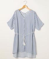 抜き衿風シャツチュニック(無地/ストライプ)