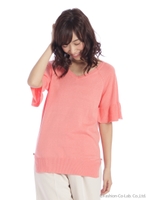 ラグランフリル袖ニット/オレンジ系