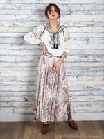 麻レーヨンINDIAPAISLEYプリント・レースアップスカート/柄A