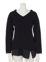 【Aunt Marie's】 レイヤードインナー付V開きニット/NVY