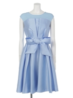 【結婚式・お呼ばれ対応・謝恩会】DorryDoll  オーガンジー切替ベルト付きタックフレアーワンピース/ライトサックス