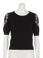 フラワーエンブロ半袖ニット/ピンク