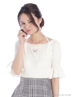 バタフライモチーフ半袖ニット/ホワイト