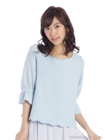 フレアースリーブ地柄BL　3/サックス